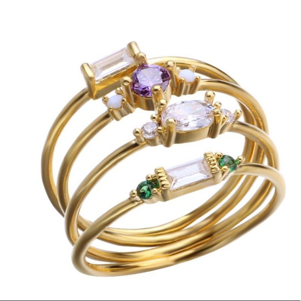 5⭐️⭐️’s 4 Piece Yellow Gold Gemstone Midi Ring Set - Picture 5 of 8